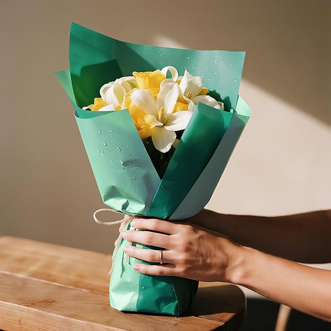 WRAPAHOLIC 20 Sheets Flower Wrapping Paper - 22.4 x 22.4 inch Emerald Green Series Water-Resistant Floral Bouquet Wrapping Paper, Florist Supplies Packaging for Wedding Birthday Gift DIY