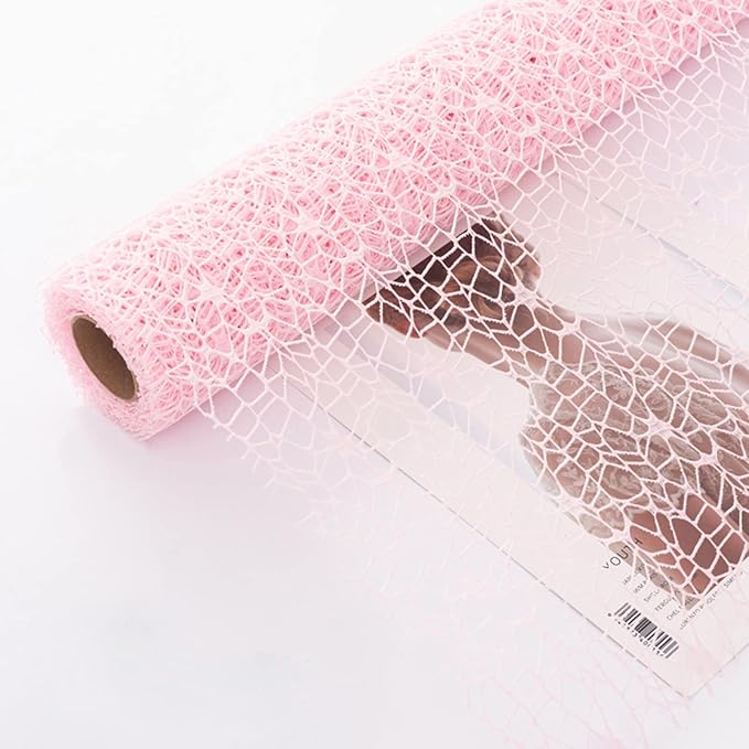 Korean Jacquard Net Mesh Openwork Floral Wrapping Paper 1 Roll Florist Supplies Flower Bouquet Wrapping Paper Floral Supplies for Fresh Flowers, 50cm x 5 Yard (Cherry Blossom Powder)