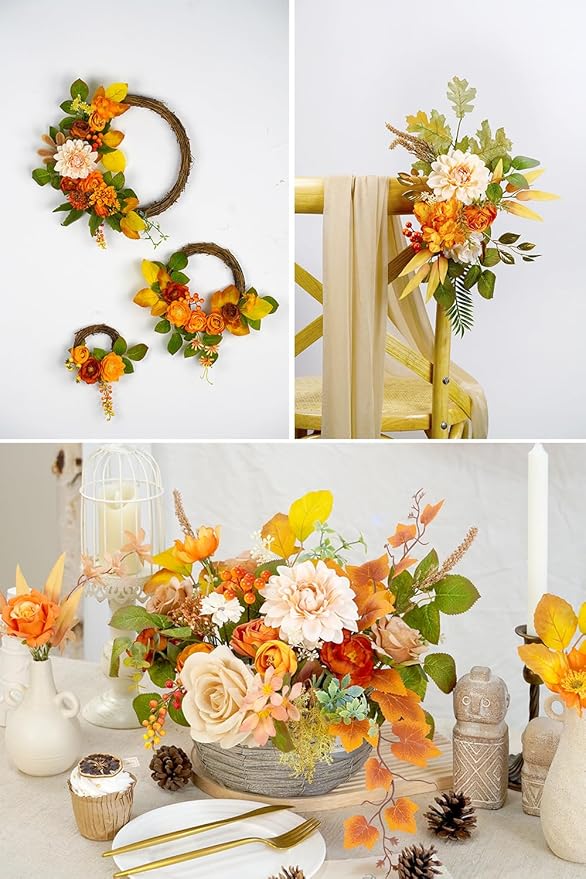 Fall Artificial Flowers Combo Box Wedding Decor,Fake Flowers,Flowers for Decoration,Silk Flowers for Home Decor Indoor,Cake Flowers,Faux Flowers for Crafts