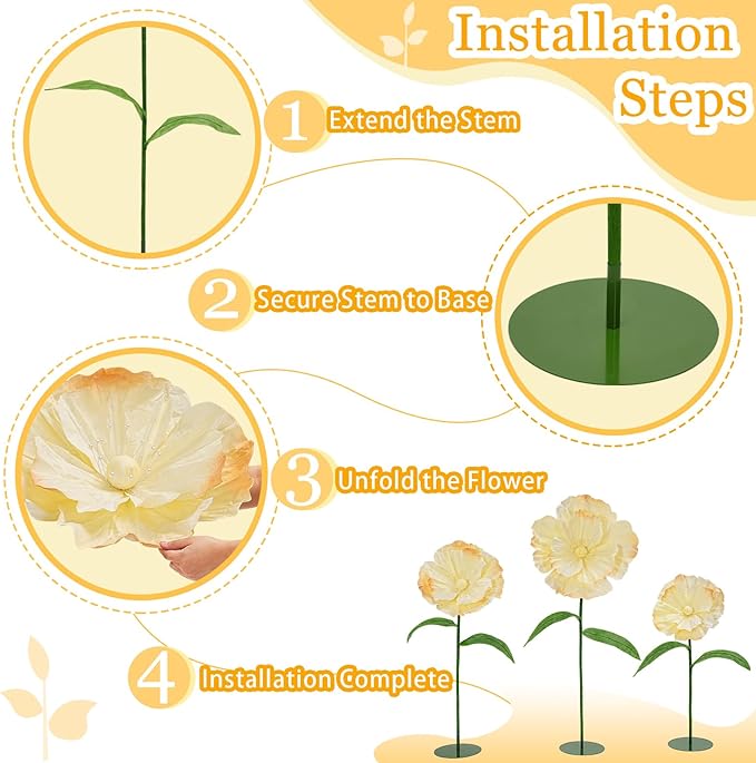 Giant Fake Flowers 5.77FT - Light Yellow Large Paper Flowers 3D Artificial Floral Wedding Decorations for Birthday Party Outdoor Banquet Event Home Backdrop Decor