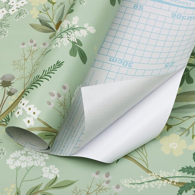 Guvana Floral Peel and Stick Wallpaper Leaf Contact Paper Self Adhesive Wallpaper Colorful Flower Contact Paper for Bedroom Livingroom Decor16.14 x78.7(Light Green Background)