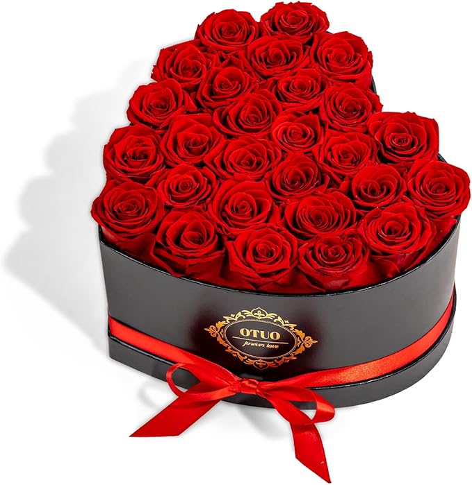 27 Preserved Roses in Heart-Shaped Box, Flowers for Delivery Prime Last up 2 Years, Real Forever Flowers for Wife, Girlfriend, Mother, Eternal Roses for Anniversary - Red