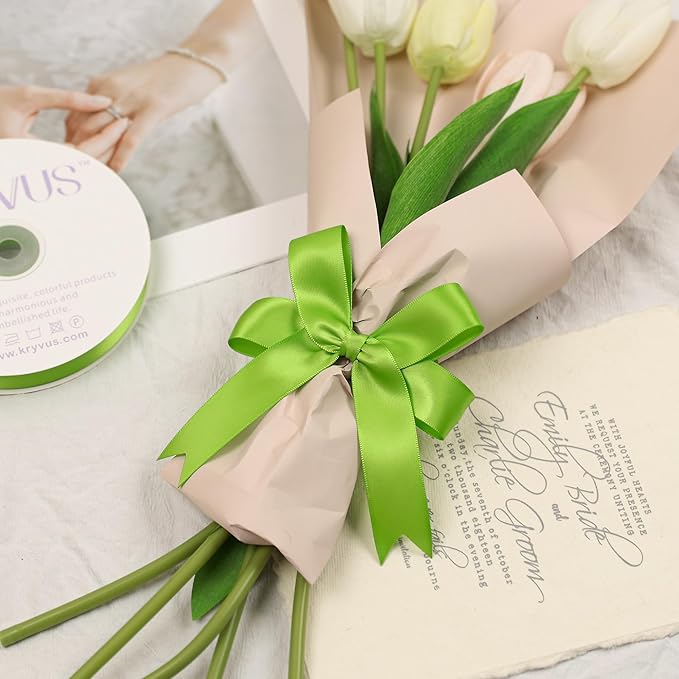 Apple Green Satin Ribbon, Double Faced 1 Inch X 50 Yards Apple Green Ribbon, Premium Satin Ribbon for Gift Wrapping, Crafts, Hair Bow Making, Sewing, Flower Bouquet, Wedding Party Decor