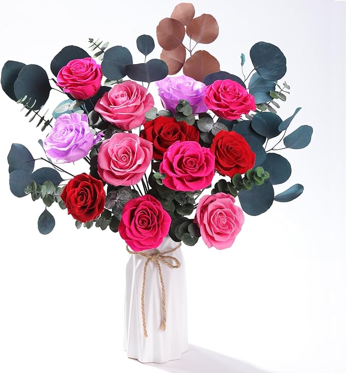 Lovenfold Flowers for Delivery Birthday Flowers Gift for Her,Preserved Flowers Bouquet 12 Roses Mixed Bouquet,Rose Gifts for Women Mom Grandma(Mixed 12 Reddish-B Roses)