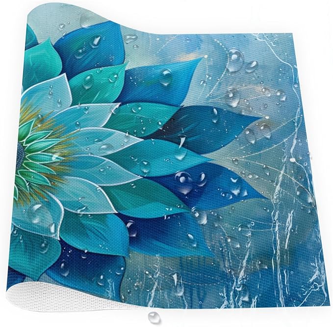 Teal Flower Mandala Placemats Set of 1 PVC Vinyl Non Slip Table Mats Waterproof Heat Resistant Place Mats Washable Wipeable Dining Table Mat for Kitchen Party Indoor Outdoor Decorative