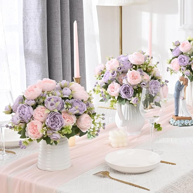 MARTINE MALL 12 Packs Peonies Artificial Flowers, Pinkish-Purple Artificial Peonies, Silk Peonies Flowers Fake peonies Artificial Flowers Peonies Bouquet for Centerpiece Table Wedding Party Home Decor