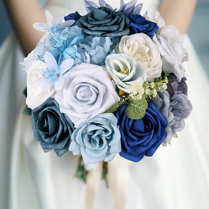 Artificial Flowers Combo Box Blue Dusty Blue Artificial Flowers for DIY Tables Centerpieces Baby Shower Bridal Shower Wedding Bouquet Arrangements Decor