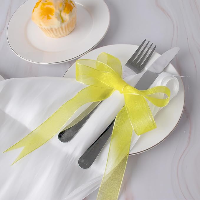 Sheer Organza Ribbon 1 Inch Chiffon Ribbons for Gift Wrapping, Flower Bouquet, 50 Yards/Roll (Yellow)