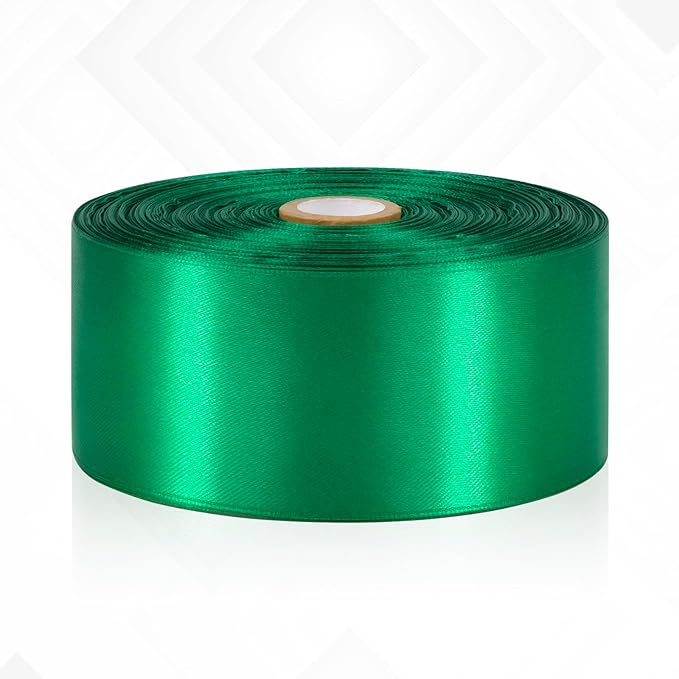 Green Satin Ribbon 2 Inch 60 Yards, Solid Polyester Fabric Ribbon for Crafts, Gift Wrapping, Christmas, Flower Bouquet, Bows, Wedding and Festival Decor