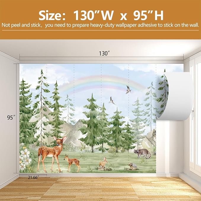 Green Pine Tree Wallpaper Safari Wallpaper Mural for Kids Room Nursery （Not Peel and Stick）