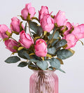 Rose Artificial Flower Buds 12pcs Realistic Faux Silk Roses Fake Flowers Bouquets Arrangements Decor for Wedding Spring Mother's Day, Home Table Decorations, Light Magenta Flower