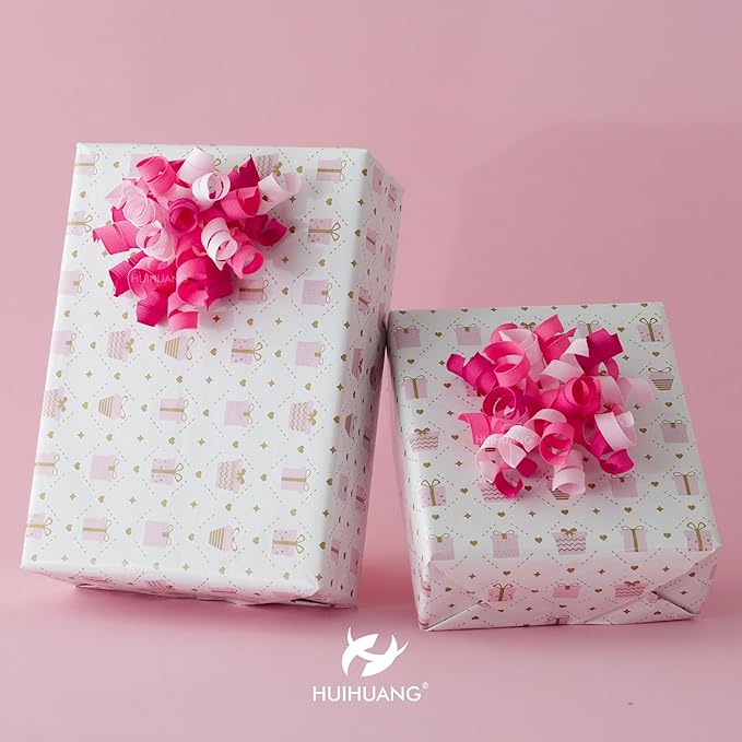 HUIHUANG Pink Bows for Gift Wrapping Self Adhesive Curly Gift Bows Fushcia/Pink/Hot Pink Bows for Presents, Birthday, Wedding Baby Shower Party Favors, Treat Bags- 6 Counts