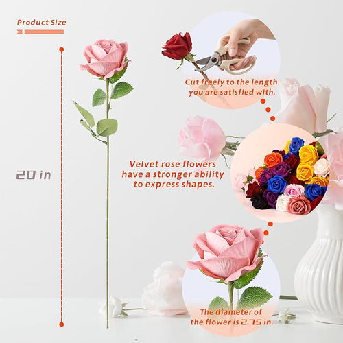 12 Pcs Artificial Rose Flowers, Silk Roses with Long Stems, Realistic Fake Roses for Wedding Centerpiece Party Home and Office DIY Decor, Cappuccino