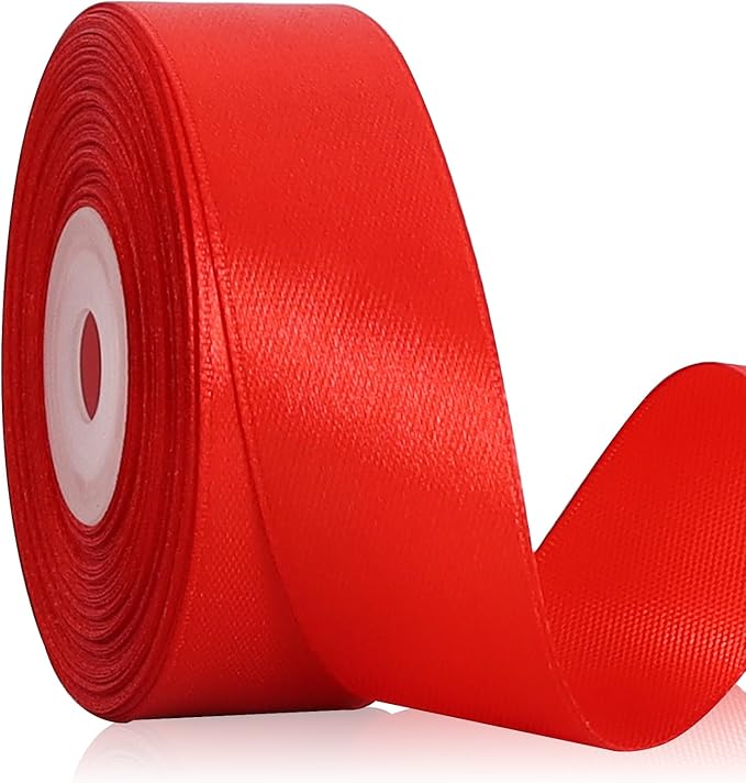 TONIFUL Red Satin Ribbon 1 Inch X 25yds Solid Silk Ribbons for Gift Wrapping, Craft, Floral Bouquets, Valentine's Day Christmas Gift Wrapping, Party Wedding Decoration