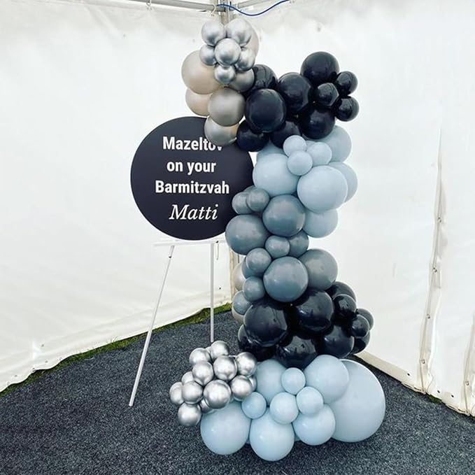 Dusty Blue and Black Balloons 60pcs 12 Inch Race Car Slate Light Pale Blue Green Black Metallic Silver Latex Helium Balloon for Boys Race Car Fast Birthday Safari Baby Shower Party Decorations