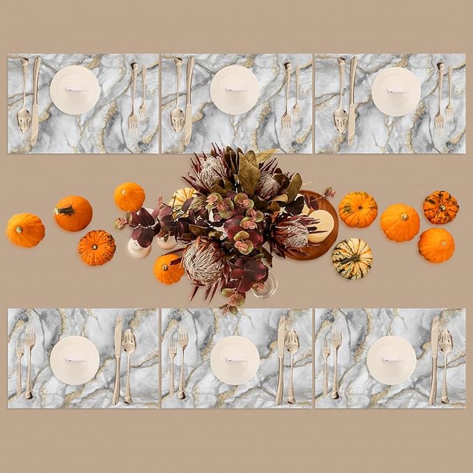 Marble Modern Texture Grey Placemats Set of 4 PVC Vinyl Non Slip Table Mats Waterproof Heat Resistant Place Mats Washable Wipeable Dining Table Mat for Kitchen Party Indoor Outdoor Decorative