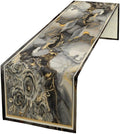 Grey Marble Flower Table Runner, Black Grey Marble Golden Veins Abstract White Natural Texture Floral Dinner Runner Table Decoration for Home Kitchen Dining Holiday Party 13x60in
