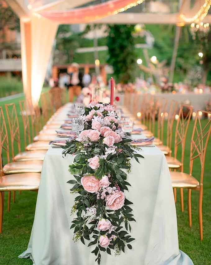 Lvydec 2 Pack Artificial Peony Flower Garland - 6ft Silk Peony Vine Willow Leaves Garland Pink Arch Flower Vine for Wedding Party Table Decoration (Pink)