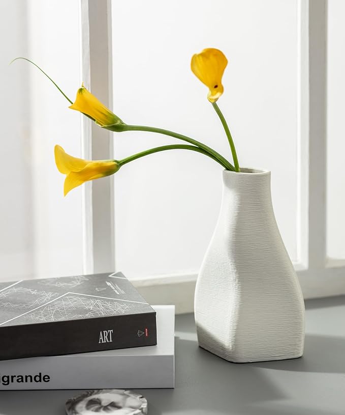 White Ceramic Vase - Elegant Home Decor for Your Beautiful Space - Table Top Decorations, Modern Aesthetic House Accessories - Irregular Shaped Vase for Living Room, Bedroom, Entryway, Gifts