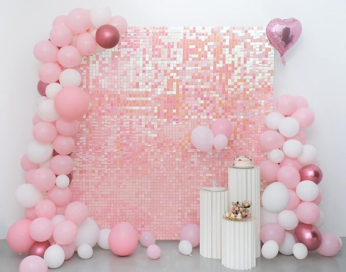 Kate Square Rainbow Pink Sequin Wall Panels Wedding Decoration Wall Shimmer Birthday Party (Pack of 12)