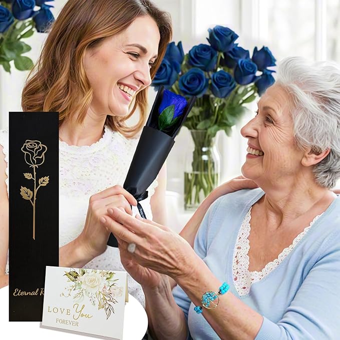WILLSHINE Eternal Rose with Stem,Single Real Preserved Rose Gift Box,Forever Blue Flower Stems Bouquets for Women,Mum,Wife,Girlfriend,Valentine's Day,Mother's Day,Chirstmas,Birthday,Aniversary Gift