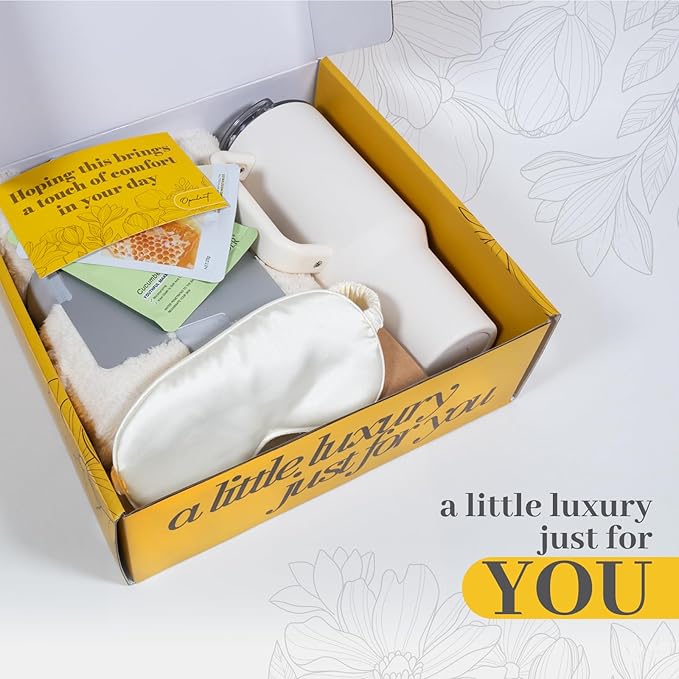 Luxury Self Care Gifts for Women, Get Well Soon Gift Basket, Care Package for Women with Cozy Blanket, 40oz Tumbler, Candle, Bath Salts, Spa Gift Box and Birthday Hug in a Box for Her, Golden Honey