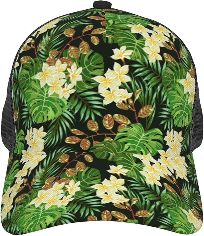 Tropical Pink Flowers Hats Women Men Hawaii Trucker Hat Adjustable Snapback Mesh Baseball Cap Hat