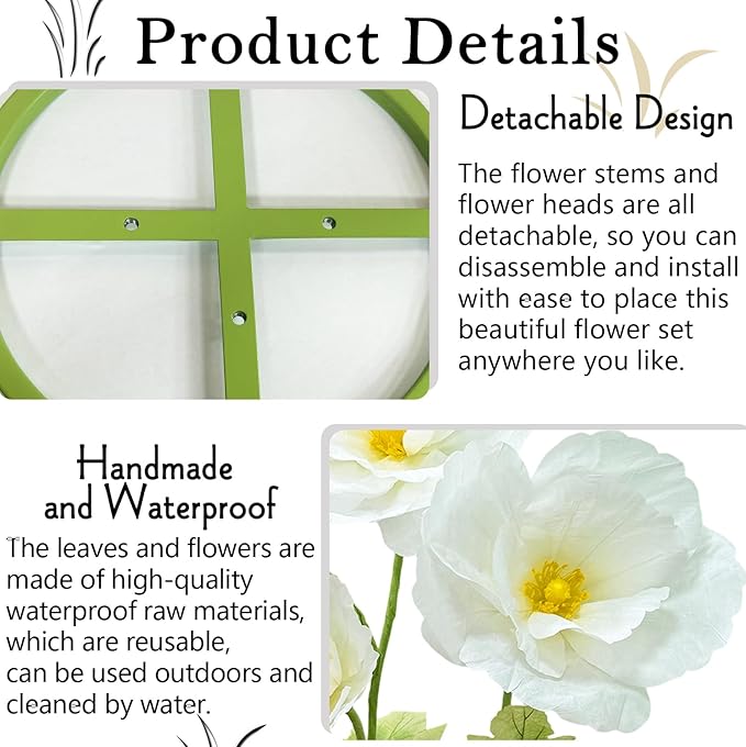 3Pcs Artificial Paper Flower Decoration, Large Fake Flowers with Standing Stems and Base, 3D Lifelike Giant Flower Home Decor, Wedding Background Decorate, Photography Props, Banquet (White)