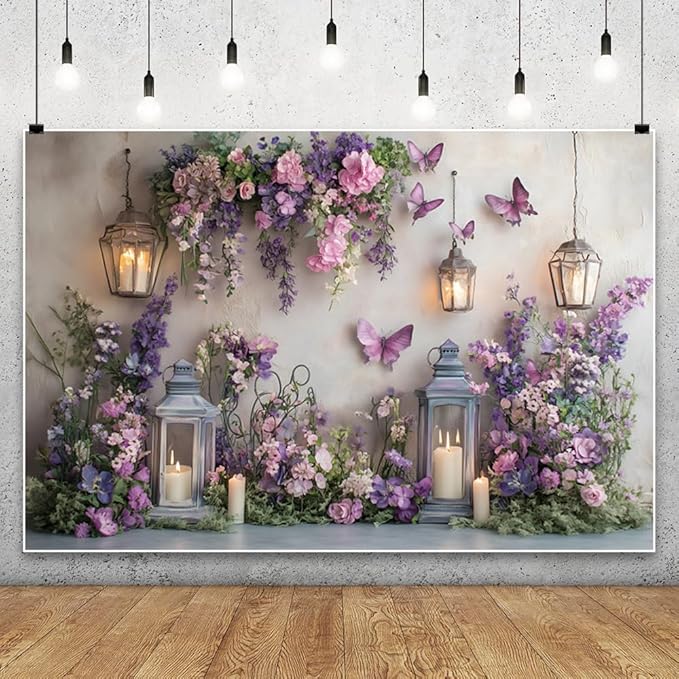 YongFoto Elegant Flower Wall Backdrop 9x6ft Floral Butterfly Candle Photography Background Baby Bridal Shower Wedding Girl Birthday Party Banner Room Decor Portrait Photoshoot Wallpaper Photo Booth