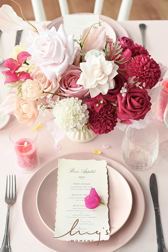 Ling's moment Artificial Flowers 25Pcs Hot Pink Roses Decor w/Stems,3" Real Touch DIY Foam Floral for Wedding Bouquet/Centerpieces, Outdoors Party Backdrop, Room/Table, and Garden/Pot Decorations