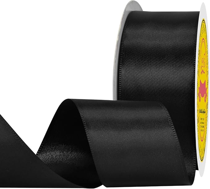Double Face Black Satin Ribbon 1-1/2 inch X 25 Yards Polyester Black Ribbon for Gift Wrapping Very Suitable for Weddings Party Hair Bow Invitation Decorations and More