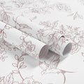 Red and White Floral Peel and Stick Wallpaper 16.9"x196.8" Vintage Floral Contact Paper Peel and Stick Bird Flower Wallpaper Self Adhesive Removable Wall Paper for Cabinets Bathroom Decorative