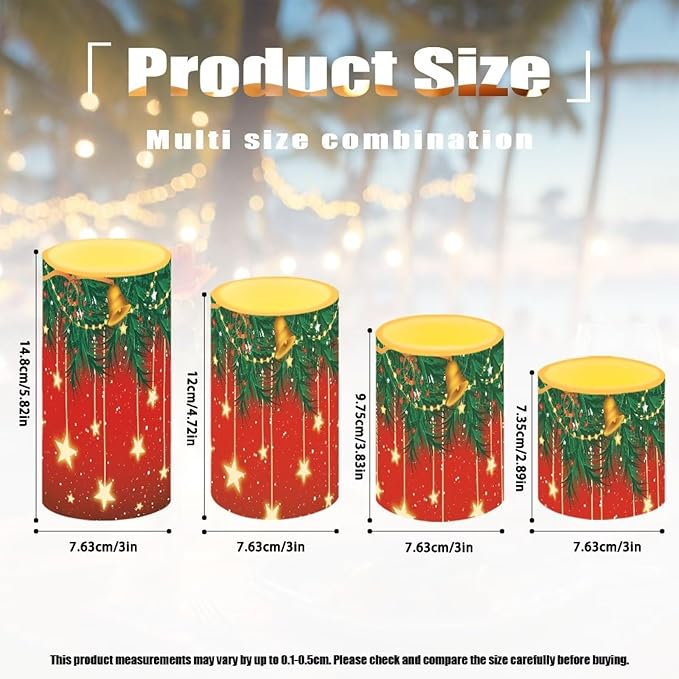 Set of 4 Flameless LED Candles with Battery Powered Pillar Candles Tealights with Remote Timer Color Changing Christmas Bulb Lights Red