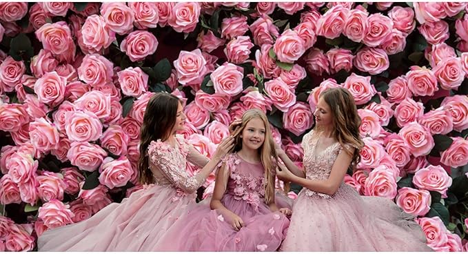 6x4ft Flower Backdrop Pink Rose Floral Wall Photography Background Birthday Baby Shower Wedding Party Banner Decorations Supplies Photo Booth Props