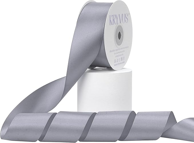 Gray Satin Ribbon, Double Faced 1-1/2 Inch X 25 Yards Gray Ribbon, Premium Satin Ribbon for Gift Wrapping, Crafts, Hair Bow Making, Sewing, Flower Bouquet, Wedding Party Decor