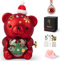 Christmas Teddy Bear with Preserved Rose, DIY Bear Roses Gift Set with Hidden Jewelry Box, Santa Hat & Stickers, for Women, Girlfriend, Wife, Forever Eternal Rose Flower Decor