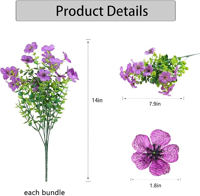 Artificial Flowers for Outdoor Indoor Garden Home Decoration, Faux Flower Daisy with Eucalyptus Leaves Fake Plants Greenery Boxwood Porch Patio, 10 Bundles (Purple-Pink)