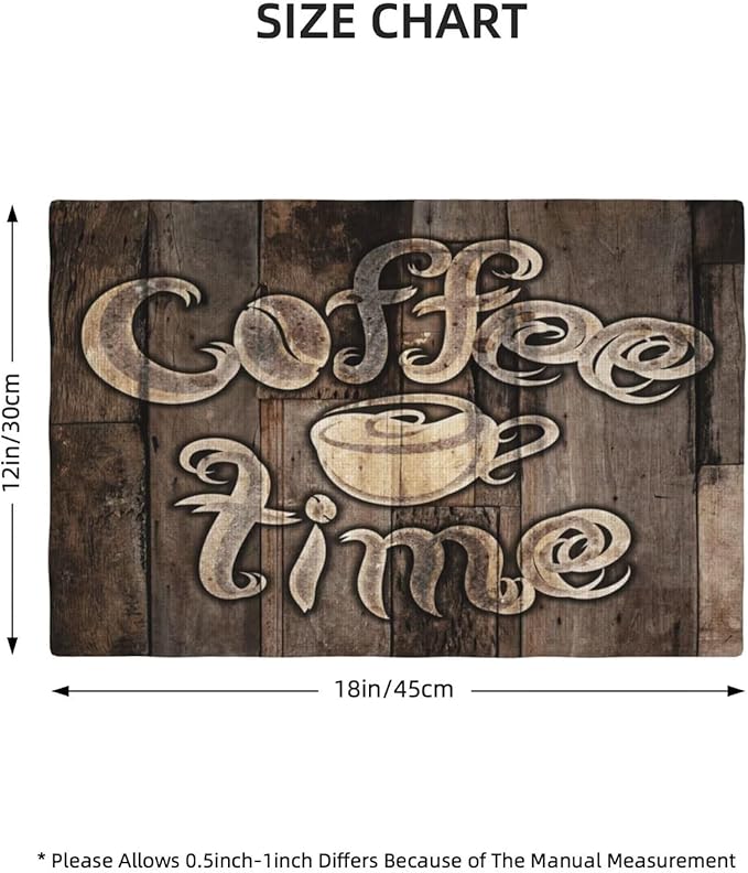 Coffee Linen Table Placemats Set of 4 Coffee Cup Vintage Wooden Print Placemat Indoor Outdoor Party Home Desktop Kitchen Dining Room Decoration 12x18 Inch