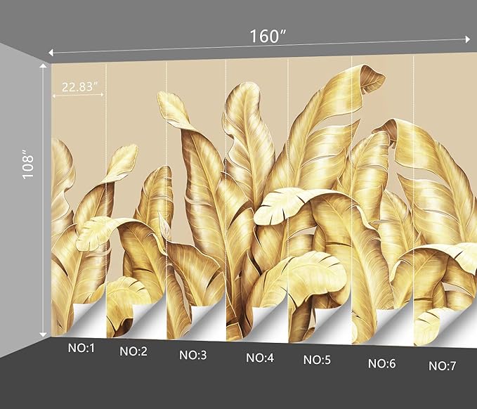Gold Banana Leaf Botanical 3D Wallpaper Bedroom Tropical Plant murals Aesthetic Room Decor Living Room tv Background Large Wall Mural - 160"x108" Not Peel and Stick