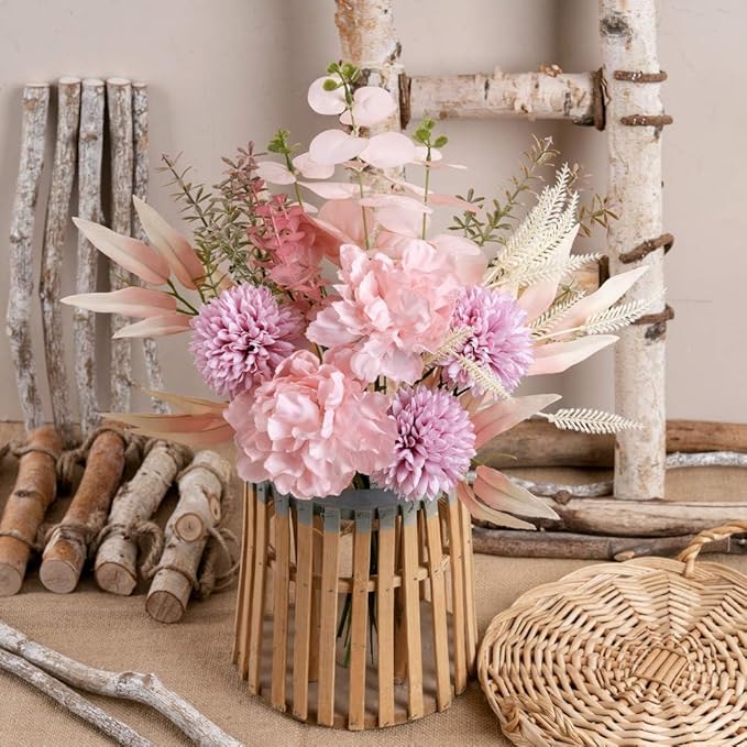 KIRIFLY Artificial Fake Flowers Plants Silk Flower Arrangements Wedding Bouquets Decorations Plastic Floral Table Centerpieces for Home Kitchen Garden Party Décor (Pink Purple)