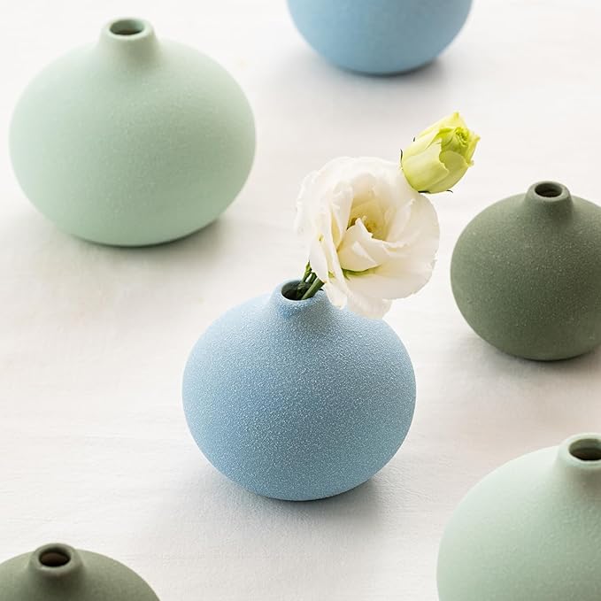 Ceramic Vase Set of 3, Mini Flower Vase for Home Decor, Modern Vase, Small Flower Vases for Dining Table Centerpieces,Living Room,Shelf,Mantel and Entryway Display