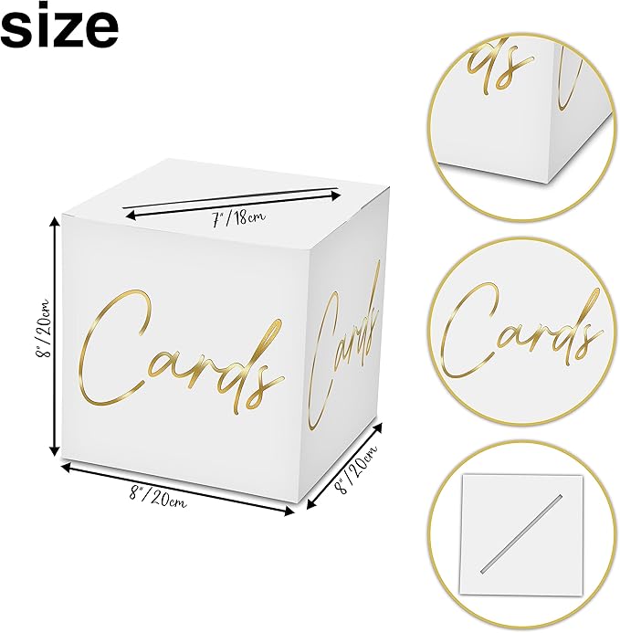 AWSICE Classic Elegant Card Box – 1 Set Hot Stamping Card Receiving Box for Gift Envelope Money – Wedding Bridal Baby Shower Birthday Graduation Party Supplies Decorations (8"*8"*8", Gold)-A02