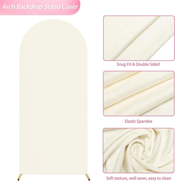 Wokceer 5FT Wedding Arch Cover Spandex Fitted Wedding Arch Stand Covers Round Top Chiara Arch Backdrop Cover for Birthday Party Ceremony Banquet Decoration Ivory
