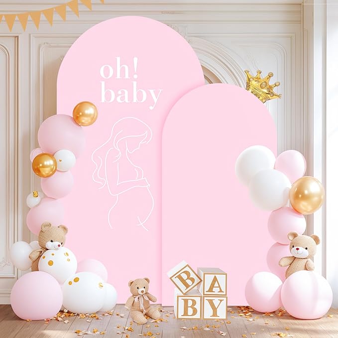 Baby Pink Arch Backdrop Covers - 7.2FT, 6FT Spandex Fitted Wedding Arch Stand Covers Round Top Chiara Stretchy Arch Backdrop Cover for Wedding Birthday Party Decoration