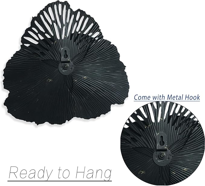 10" Metal Flower Wall Art Decor, Rustic Modern Floral Sculpture, Distressed Iron Wall Hanging Home Decoration Accent Artworks for Indoor Kitchen Bedroom Living Office Outdoor Garden Patio (36C-Black)