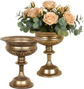 WORTH Small Urn Vases for Centerpieces Set of 2, Classic Metal Trumpet Flower Pots for Table, Bowl Vase for Wedding Party Event Home Deco (Golden, 7.8" Dia x 8.8" H)