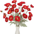 Red Poppy Flowers Artificial 8PCS Silk Poppies 22.8" Faux Poppy Flowers for Wedding Party Table Centerpiece Home Decor(Red)