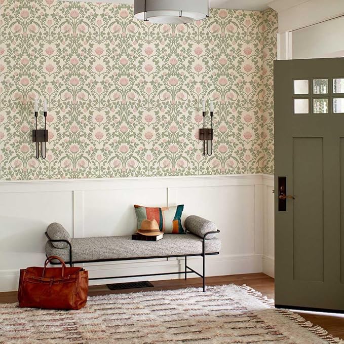 Floral Wallpaper Peel and Stick 236.2" × 17.3", Pink Contact Paper Self Adhesive Wallpaper for Bedroom Shelf Drawer Liner