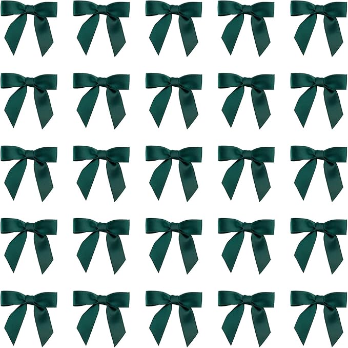 7Rainbows 50pcs Boutique 1.5" Dark Green Satin Ribbon Mini Bows for Craft Sewing Scrapbooking Wedding and Gift Wrapping
