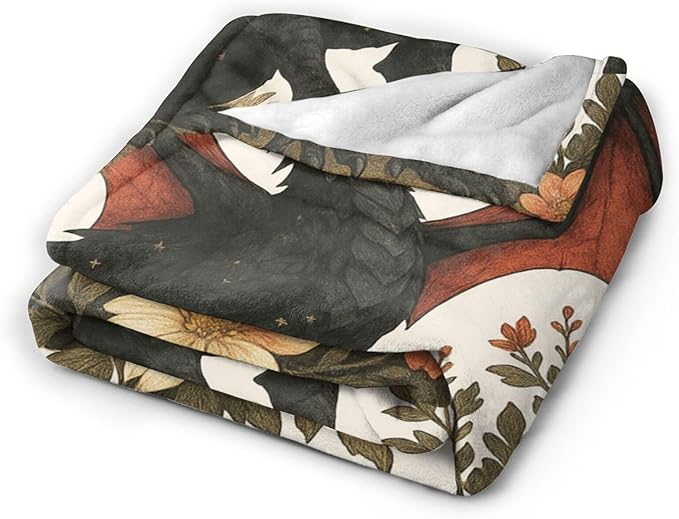 Black Dragon Blanket Floral Dragon Throw Blanket Soft Cozy Fleece Fuzzy Stuffed Plush Flannel Gifts for Girls Women Boys Kids Adults 60"X80"